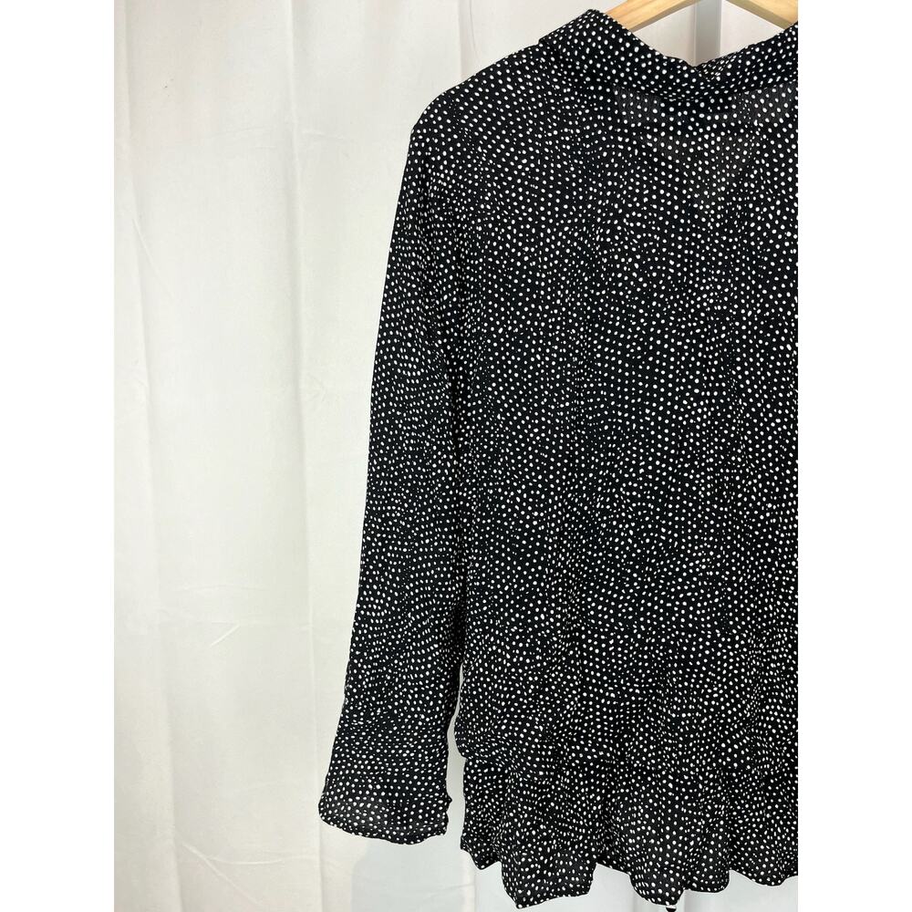 HABITAT Size S Polka Dot Button Up Long Sleeve Top Tiered Ruffle Hem Black White - Picture 8 of 9
